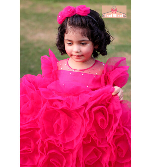 Pink Flower Tulle Dress, Floral Garden Fairy Costume, Hot Pink Princess Ball Gown, for baby girls, toddlers, tweens, birthday, prom, wedding 3