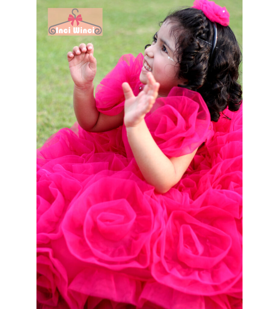 Pink Flower Tulle Dress, Floral Garden Fairy Costume, Hot Pink Princess Ball Gown, for baby girls, toddlers, tweens, birthday, prom, wedding 5