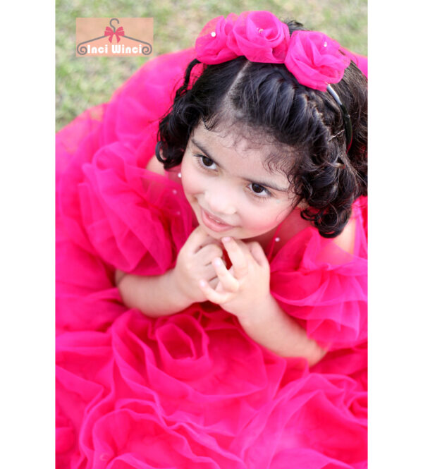 Pink Flower Tulle Dress, Floral Garden Fairy Costume, Hot Pink Princess Ball Gown, for baby girls, toddlers, tweens, birthday, prom, wedding