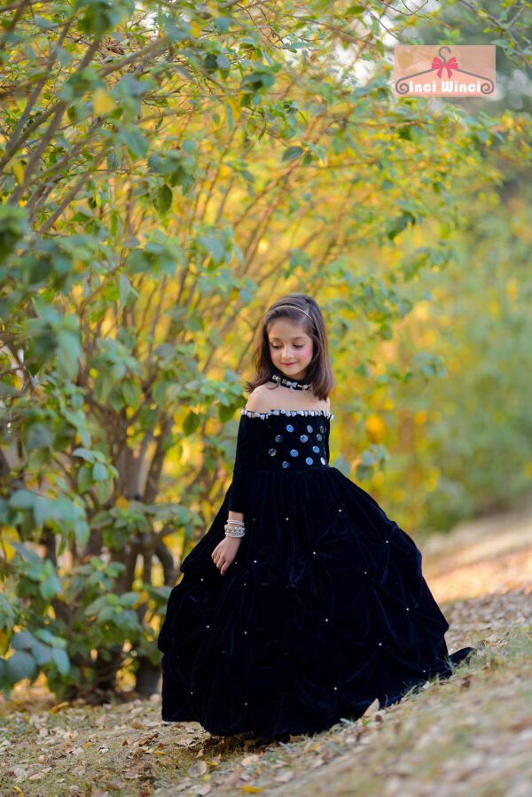 Black velvet, off the shoulder ball gown, long formal dress with sleeves, gothic dark black fairy costume, for birthday, prom, wedding etc