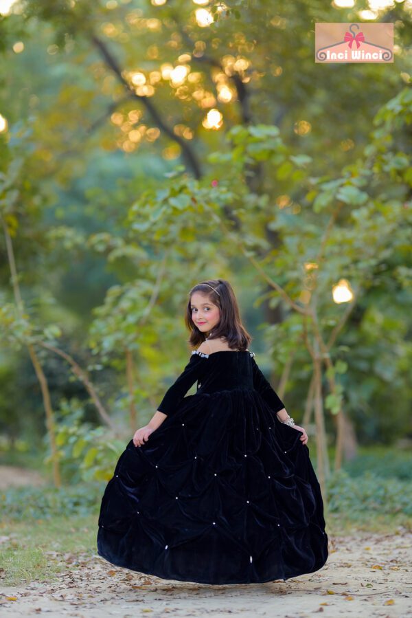 Black velvet, off the shoulder ball gown, long formal dress with sleeves, gothic dark black fairy costume, for birthday, prom, wedding etc