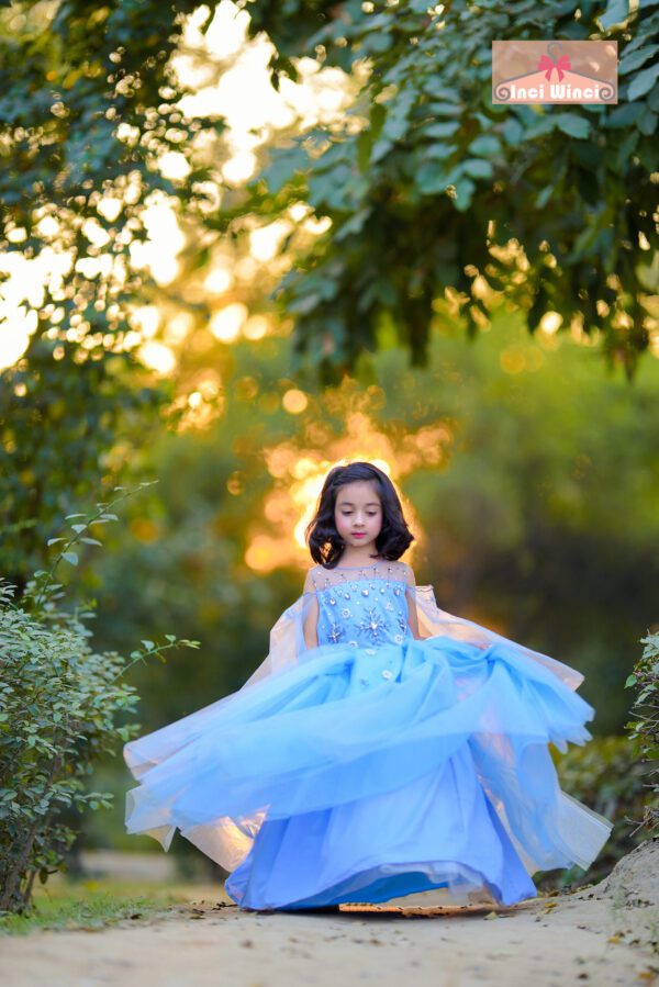 Elsa Blue Frozen Fever Tulle Dress, Disney Fairy Costume, Fairy Tale Ball Gown, for baby girls, birthday, prom, wedding, christening