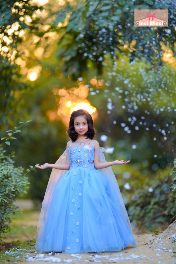 Elsa Blue Frozen Fever Tulle Dress, Disney Fairy Costume, Fairy Tale Ball Gown, for baby girls, birthday, prom, wedding, christening