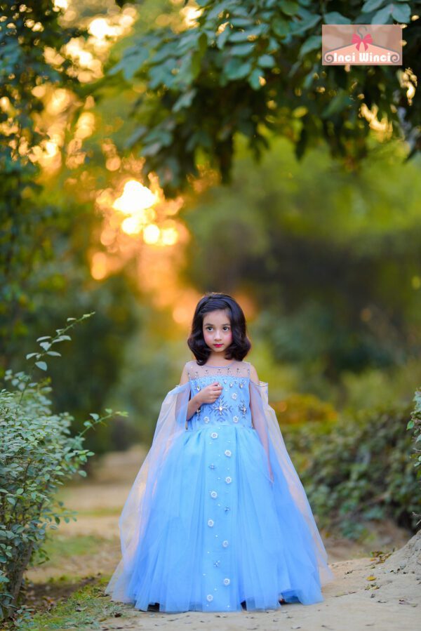 Elsa Blue Frozen Fever Tulle Dress, Disney Fairy Costume, Fairy Tale Ball Gown, for baby girls, birthday, prom, wedding, christening