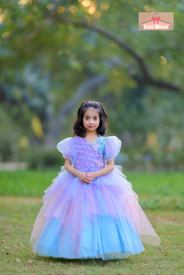 Tulle Dress Frock, Pink, Purple, Lavender, Blue Colour Fairy Costume, Royal Ball Gown with Puffy Sleeves, for birthday, prom, wedding etc.