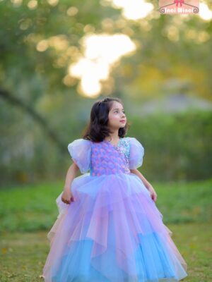 Tulle Dress Frock, Pink, Purple, Lavender, Blue Colour Fairy Costume, Royal Ball Gown with Puffy Sleeves, for birthday, prom, wedding etc.