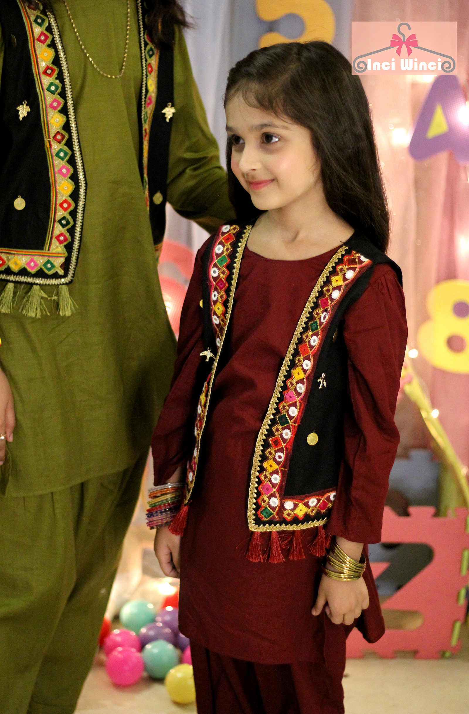 Baby girl Pakistani Summer Cotton Three Piece Mehendi Green and Maroon Dress with Black Koti Beautiful New Design Casual Eid Special Latest New Style Fancy Dress Birthday Party Punjabi Formal Dress 6