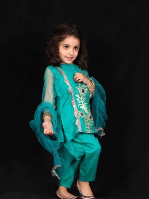 Baby-girl-Pakistani-Summer-Cotton-Two-Piece-Green-and-Blue-Hand-Painted-Dress-Latest-New-Style-Beautiful-Eid-Special-Casual-Design-Birthday-Party-Punjabi-Formal-Fancy-Dress-Shalwar-Kameez