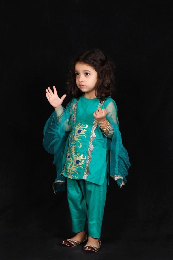 Baby-girl-Pakistani-Summer-Cotton-Two-Piece-Green-and-Blue-Hand-Painted-Dress-Latest-New-Style-Beautiful-Eid-Special-Casual-Design-Birthday-Party-Punjabi-Formal-Fancy-Dress-Shalwar-Kameez