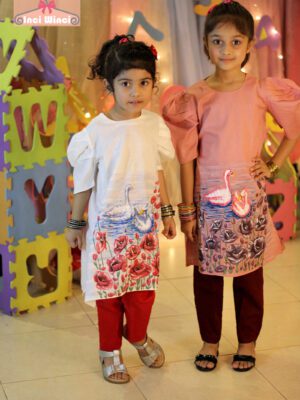 Baby-girl-Summer-Cotton-Two-Piece-Pakistani-White-and-Pink-Dress-Latest-New-Hand-Painted-Style-Beautiful-Eid-Special-Casual-Design-Birthday-Party-Formal-Fancy-Dress-Punjabi-Shalwar-Kameez