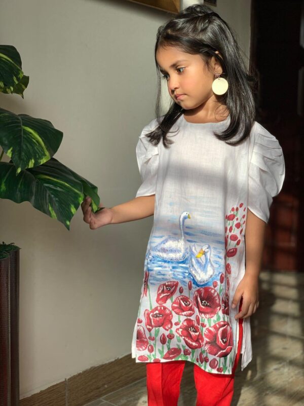 Baby-girl-Summer-Cotton-Two-Piece-Pakistani-White-and-Pink-Dress-Latest-New-Hand-Painted-Style-Beautiful-Eid-Special-Casual-Design-Birthday-Party-Formal-Fancy-Dress-Punjabi-Shalwar-Kameez