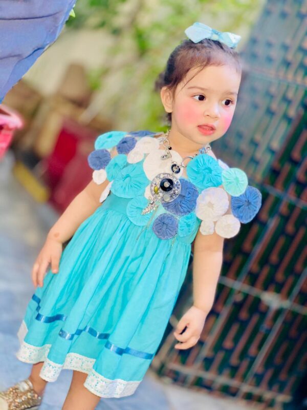 Baby girl Cotton Summer Sky Blue Frock with Floral Koti Pakistani Dress Latest New Design Beautiful Eid Special Casual Birthday Party Fancy Formal Dress