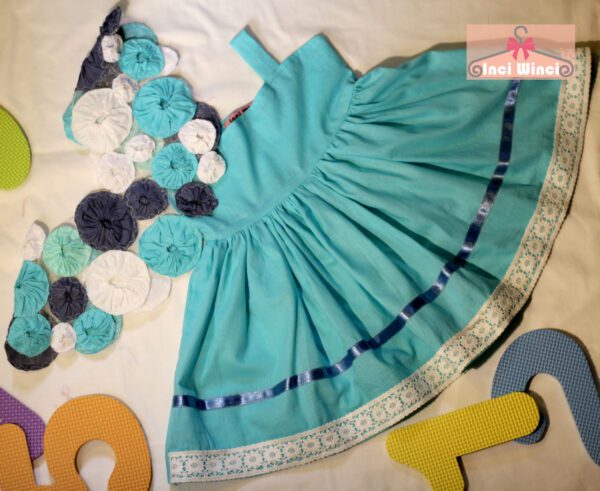 Baby girl Cotton Summer Sky Blue Frock with Floral Koti Pakistani Dress Latest New Design Beautiful Eid Special Casual Birthday Party Fancy Formal Dress