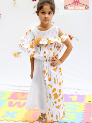 Baby girl Cotton Summer Yellow White Floral Jump Suit Pakistani Dress Latest New Design Beautiful Eid Special Casual Birthday Party Fancy Formal Dress