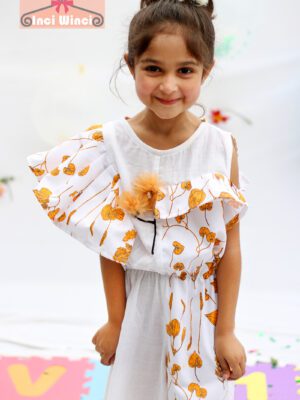 Baby girl Cotton Summer Yellow White Floral Jump Suit Pakistani Dress Latest New Design Beautiful Eid Special Casual Birthday Party Fancy Formal Dress