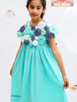 Baby girl Cotton Summer Sky Blue Frock with Floral Koti Pakistani Dress Latest New Design Beautiful Eid Special Casual Birthday Party Fancy Formal Dress