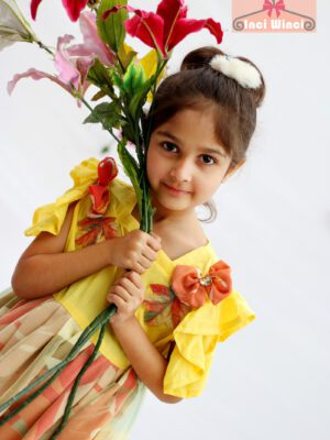 Baby girl Cotton Summer Yellow Floral Frock Pakistani Dress Latest New Design Beautiful Eid Special Casual Birthday Party Fancy Formal Dress