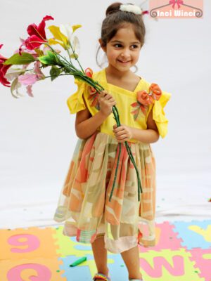 Baby girl Cotton Summer Yellow Floral Frock Pakistani Dress Latest New Design Beautiful Eid Special Casual Birthday Party Fancy Formal Dress