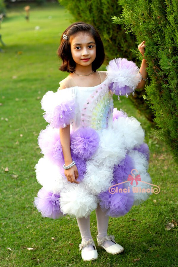 Purple White Rainbow Cloud Baby Girl Knee Length Tulle Net Tutu Dress