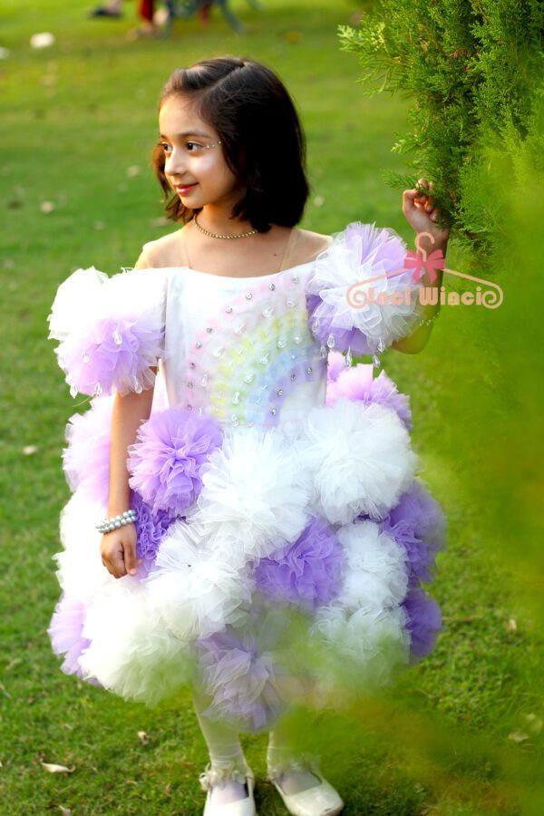 Purple White Rainbow Cloud Baby Girl Knee Length Tulle Net Tutu Dress