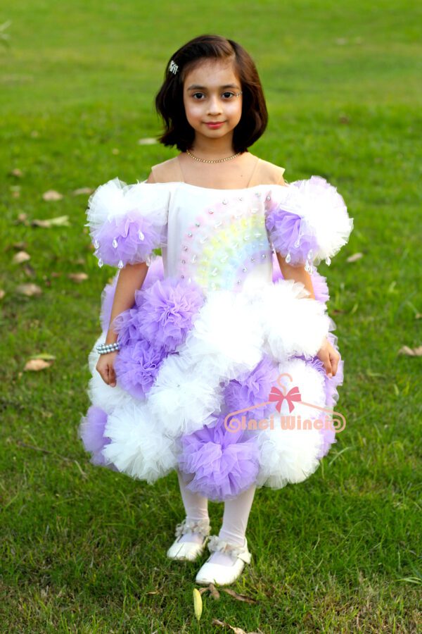 Purple White Rainbow Cloud Baby Girl Knee Length Tulle Net Tutu Dress