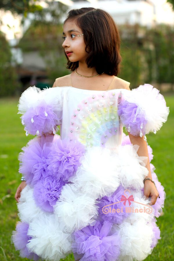 Purple White Rainbow Cloud Baby Girl Knee Length Tulle Net Tutu Dress