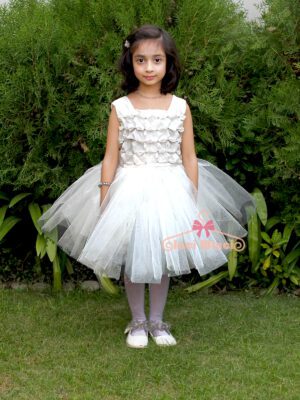 White Baby Girl Pearl Flower Teenage Kid Fancy Knee Length Tulle Net Tutu Dress