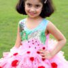 New Style Pink Red Baby Girl Teenage Kids Fancy Maxi Printed Long High Low Tail Frill Ferry Net Frock Design for Birthday Eid Western Part Wear - Image 4