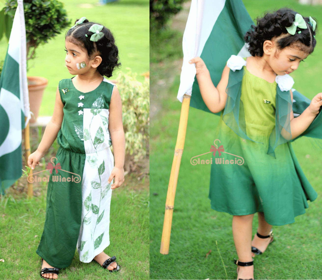 14 august independence day pakistan green white dress baby girl