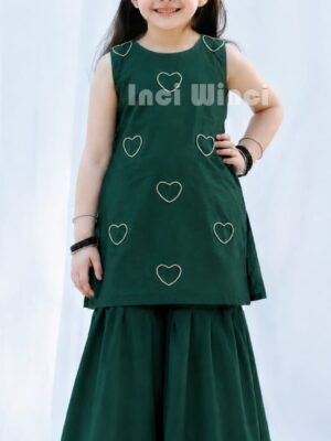 14 August Baby Girl Cotton Dress Green Heart Frock Bell Bottom Trouser